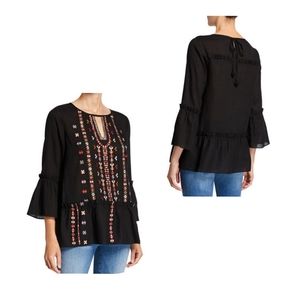 Embroidered 3/4 Sleeve Top Sz Xs Black⚡️⚡️⚡️